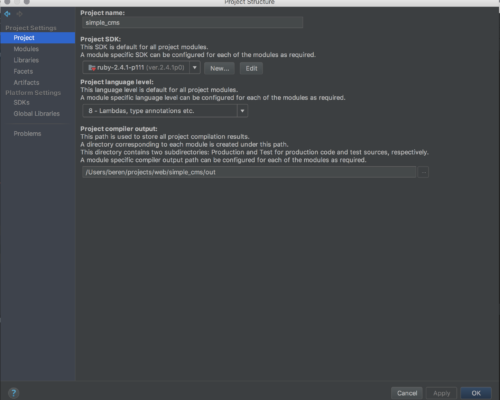 Ruby Project SDK Selection