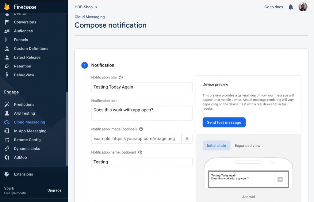 Firebase Cound Messaging Console