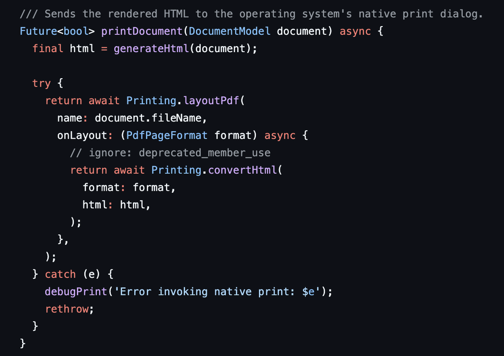 AG generated printing code that does not work