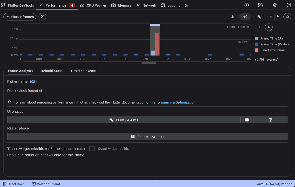 Flutter DevTools UI Performance view